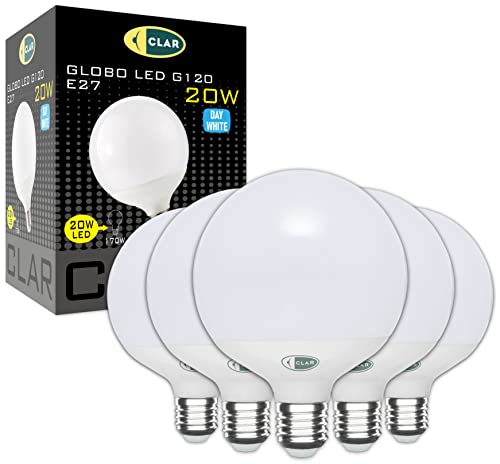 CLAR - LED-Glühbirne 20W, LED-Glühbirne rund, Neutralweiß 4000ºk (Pack 5) von CLAR