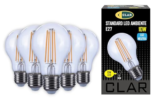 CLAR - E27 LED Vintage, E27 LED, LED Birne E27, LED E27, LED Glühbirne, Glühbirne LED, Glühbirne E27, Leuchtmittel E27, LED Leuchtmittel E27 100W-80W, 10W 4000ºK (Pack 5) von CLAR
