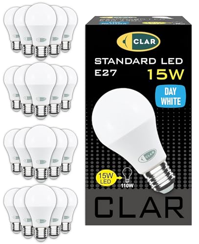 CLAR - LED Glühbirne E27, E27 LED, LED Birne E27, LED E27, LED Glühbirne, Glühbirne LED, Glühbirne E27, Leuchtmittel E27, LED Leuchtmittel E27 100W-120W, 15W 4000ºK (Pack 20) von CLAR