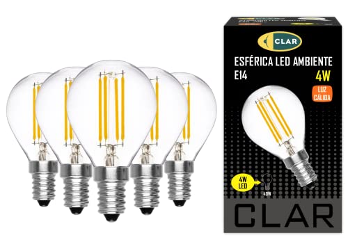 CLAR - LED Lampe E14 4W Filament, Leuchtmittel E14, Vintage, LED Glühbirne E14, LED Birne Classic 45-55 W, Warmweiß 2700ºK (Pack 5) von CLAR
