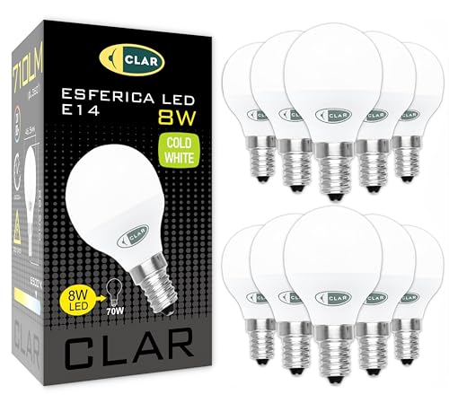 CLAR - Led Lampe E14 8W, E14 Glühbirne, Led Leuchtmittel E14, (Entspricht 60-70W), LED Glühbirne, LED E14 8W Kaltweiß (Pack 10) von CLAR