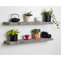 Grau Live Edge Runde Ecken Floating Shelf Handgemachtes Massivholz 19.5cm Tiefe X 4cm Dicke von CLARFURNITURE