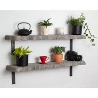 Grau Live Edge Runde Ecken Regal Handgefertigte Massivholz & Industrielle Metall Nicht Lippenklammern | 22, 5cm Tiefe X 4cm Dicke Grau Live Edge Runde Ecken Regal Handgefertigte Massivholz & Industrielle Metall Nicht Lippenklammern | 22, 5cm Tiefe X 4cm Dicke von CLARFURNITURE