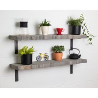Graues Live Edge Regal Handgemachtes Massivholz & Industrielle Metallklammern Ohne Lippen | 22, 5cm Tiefe X 4cm Dicke von CLARFURNITURE