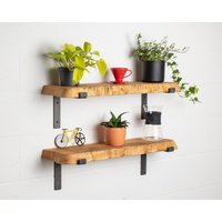 Reregalierte Live Edge Runde Ecken Regal Handgemachtes Massivholz & Industrielles Metallregal Lippenklammern | 22, 5cm Tiefe X 4cm Dicke von CLARFURNITURE