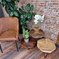 Rustikaler Achteck Beistelltisch Kaffeetisch Weihnachtsbaumständer Blumenständer Nachttisch Aus Rustikalem Holz Auf Stahl Haarnadel Beinen von CLARFURNITURE