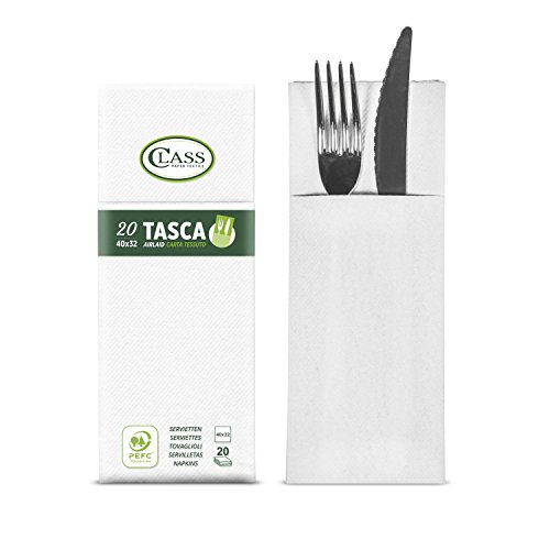 Mcties C4032TA-0-PEFC Airlaid-Servietten-Taschen-Besteck, Papier, Bianco, 40x32x0.8 cm, 20 von Mcties