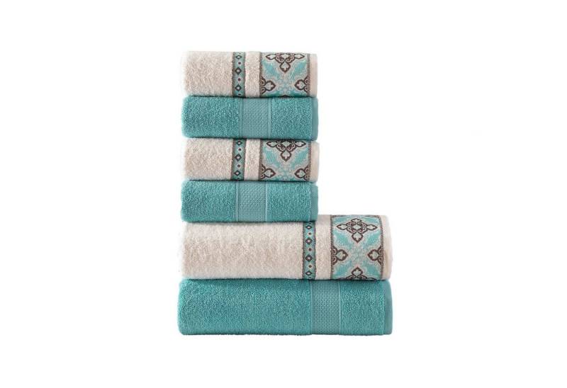 CLASS HOME COLLECTION Handtuch Set 6 TLG Frottee Set Handtuch Duschtuch 100% Baumwolle Jacquard Bordüre, 100% Baumwolle (Set, 6-St), Dekorative Jacquard Bördüre, Aufhänger, Muster von CLASS HOME COLLECTION