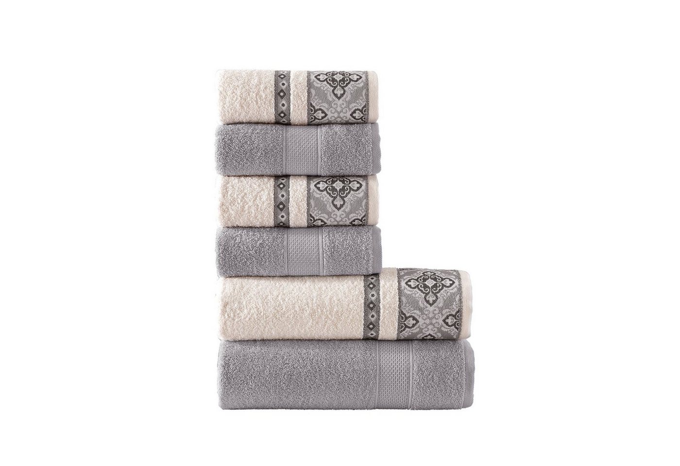 CLASS HOME COLLECTION Handtuch Set 6 TLG Frottee Set Handtuch Duschtuch 100% Baumwolle Jacquard Bordüre, 100% Baumwolle (Set, 6-St), Dekorative Jacquard Bördüre, Aufhänger, Muster von CLASS HOME COLLECTION