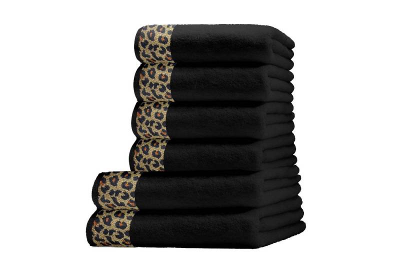 CLASS HOME COLLECTION Handtuch Set 6 teilig Jacquard Baumwolle Leopard Zebra Schwarz Duschtuch Handtuch, 100% Baumwolle (6 teilig, 6-St), 6 teilig von CLASS HOME COLLECTION
