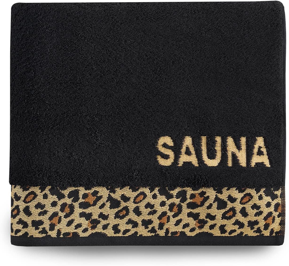 CLASS HOME COLLECTION Saunatuch Frottee Baumwolle Wellness Saunatuch 80x200 cm Bordüre Leopard Schwarz, 100% Baumwolle (1-St), Bordüre in Leopard Optik von CLASS HOME COLLECTION