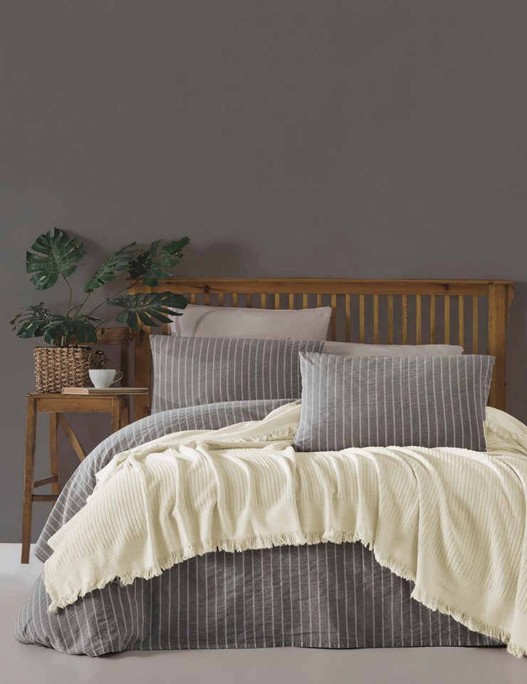CLASS HOME COLLECTION Tagesdecke Geflochtene Baumwoll-Tagesdecke – Stilvolle Überwurfdecke 220x240cm, geflochten von CLASS HOME COLLECTION