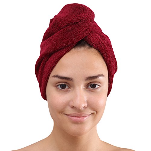 Class Home Collection Frottee Baumwolle Turban Haarturban Kopfhandtuch 27x72 cm mit Knopfverschluss (Bordeaux) von Class Home Collection