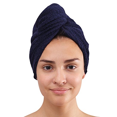 Class Home Collection Frottee Baumwolle Turban Haarturban Kopfhandtuch 27x72 cm mit Knopfverschluss (Navy) von Class Home Collection