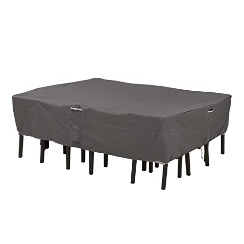 Classic Accessories Ravenna ovale/rechteckige Abdeckung für Gartentisch & Stühle, Dark Taupe/Mushroom/Espresso (274cm, groß) von CLASSIC ACCESSORIES