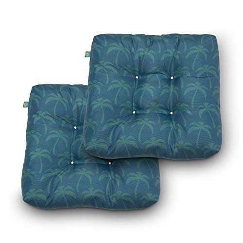 Duck Covers Wasserabweisende Sitzkissen für drinnen und draußen, 48,8 x 48,2 x 12,7 cm, Blaue Oasis Palme, 2 Stück von Duck Covers