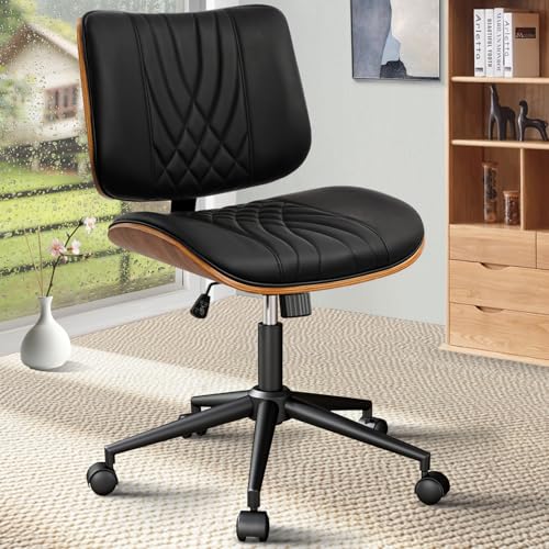 CLATINA Armlose Bürostuhl Schreibtischstuhl mit Rollen höhenverstellbarer Leder schwenkbarer Computerstuhl mit Mittelhochlehne moderner Nussbaum Stil für Home Arbeitszimmer Konferenzraum Schwarz CLATINA Armlose Bürostuhl Schreibtischstuhl mit Rollen höhenverstellbarer Leder schwenkbarer Computerstuhl mit Mittelhochlehne moderner Nussbaum Stil für Home Arbeitszimmer Konferenzraum Schwarz von CLATINA