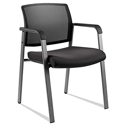 CLATINA Besucherstuhl Stapelbare Bürostühle mit Netzrücken gepolstertem Sitz Ergonomische Armlehnenstühle mit Holzrahmen für Schule Konferenz Gastempfang Robuster Stapelstuhl in Schwarz von CLATINA