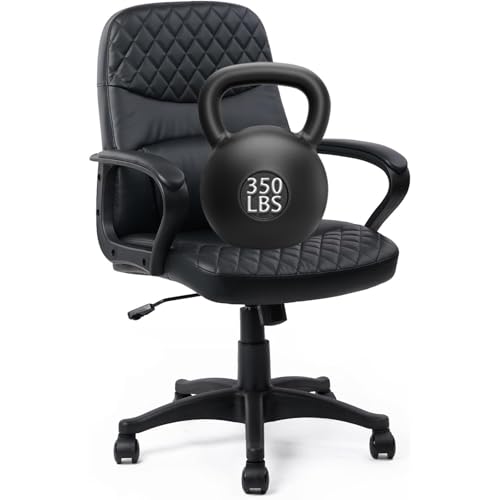 CLATINA Echtleder Bürodrehstuhl mit Armlehnen Höhenverstellbarer ergonomischer Managerstuhl für Homeoffice Konferenz Mittelhohe Rückenlehne Rollen Schwarzes Premium Design von CLATINA
