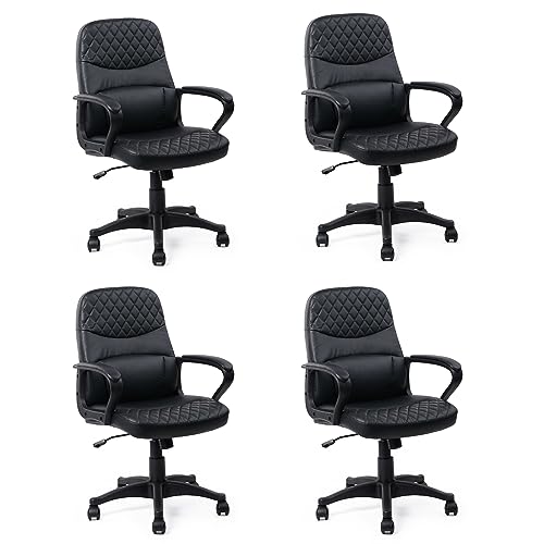 CLATINA Echtleder Bürodrehstuhl mit Armlehnen Höhenverstellbarer ergonomischer Managerstuhl für Homeoffice Konferenz Mittelhohe Rückenlehne Rollen Schwarzes Premium Design von CLATINA