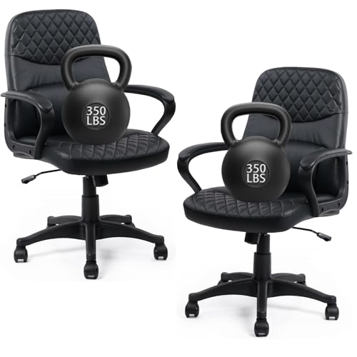 CLATINA Echtleder Bürodrehstuhl mit Armlehnen Höhenverstellbarer ergonomischer Managerstuhl für Homeoffice Konferenz Mittelhohe Rückenlehne Rollen Schwarzes Premium Design von CLATINA