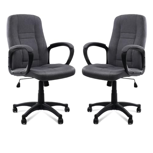 CLATINA Grauer Stoff Bürostuhl atmungsaktiv Höhenverstellbarer Drehstuhl mit mittlerer Rückenlehne Lendenstütze Ergonomischer Schreibtischstuhl mit Armlehnen Rollen gepolsterter Sitzfläche 2er Set von CLATINA