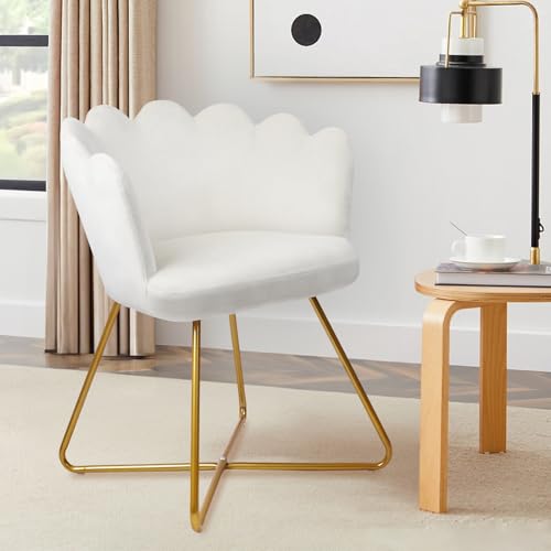 CLATINA Samt Sessel mit Blumenmuster Rückenlehne Goldfarbenen Metallbeinen Moderner Schminkstuhl ohne Rollen Elegant für Home Office Boudoir Schlafzimmer Weiß 1er Set CLATINA Samt Sessel mit Blumenmuster Rückenlehne Goldfarbenen Metallbeinen Moderner Schminkstuhl ohne Rollen Elegant für Home Office Boudoir Schlafzimmer Weiß 1er Set von CLATINA