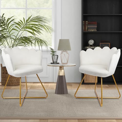 CLATINA Samt Sessel mit Blumenmuster Rückenlehne Goldfarbenen Metallbeinen Moderner Schminkstuhl ohne Rollen Elegant für Home Office Boudoir Schlafzimmer Weiß 2er Set CLATINA Samt Sessel mit Blumenmuster Rückenlehne Goldfarbenen Metallbeinen Moderner Schminkstuhl ohne Rollen Elegant für Home Office Boudoir Schlafzimmer Weiß 2er Set von CLATINA