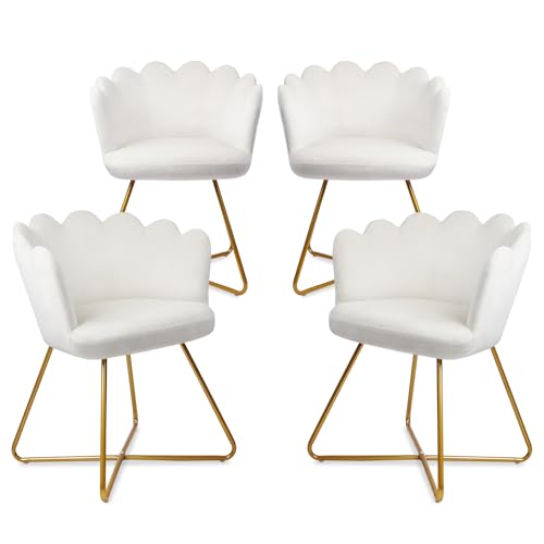 CLATINA Samt Sessel mit Blumenmuster Rückenlehne Goldfarbenen Metallbeinen Moderner Schminkstuhl ohne Rollen Elegant für Home Office Boudoir Schlafzimmer Weiß 4er Set CLATINA Samt Sessel mit Blumenmuster Rückenlehne Goldfarbenen Metallbeinen Moderner Schminkstuhl ohne Rollen Elegant für Home Office Boudoir Schlafzimmer Weiß 4er Set von CLATINA