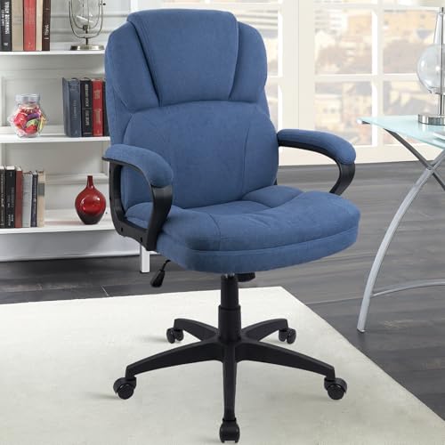 CLATINA Stoff Bürostuhl Höhenverstellbarer Drehstuhl Ergonomisch Chefsessel mit gepolsterten Armlehnen Rollen Gepolsterter Computer Arbeitsstuhl für Home Office Beruf Blau CLATINA Stoff Bürostuhl Höhenverstellbarer Drehstuhl Ergonomisch Chefsessel mit gepolsterten Armlehnen Rollen Gepolsterter Computer Arbeitsstuhl für Home Office Beruf Blau von CLATINA