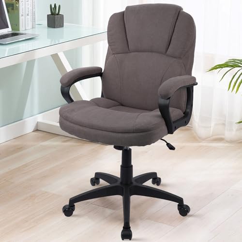 CLATINA Stoff Bürostuhl Höhenverstellbarer Drehstuhl Ergonomisch Chefsessel mit gepolsterten Armlehnen Rollen Gepolsterter Computer Arbeitsstuhl für Home Office Beruf Braun von CLATINA