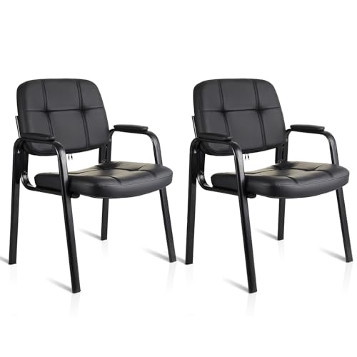CLATINA Wartezimmerstühle Besucherstühle Konferenzstühle mit Armlehnen Bürostühle für Lobby Hochwertige Lederoptik Extra Dickes Polster Schwarz,2 er Set von CLATINA