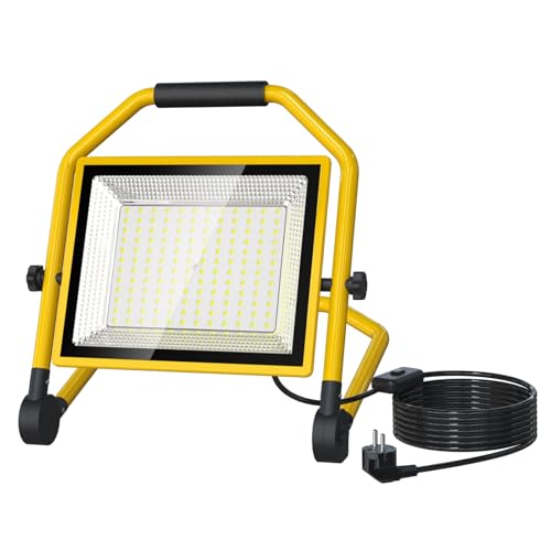 CLCXBSR LED Baustrahler 150W, 6500K Baustellenstrahler, IP65 Wasserdicht, Mit Netzschalter und 5 Meter Stromkabel, Arbeitsleuchte für Renovierung/Garage/Baustelle von CLCXBSR