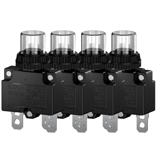 CLDIY 14-A-Leistungsschalter mit thermischem Überlastungsschutz 88 Series Manual Push Button Reset mit Schnellanschlussklemmen und wasserdichter Tastenkappe 32VDC oder 125 / 250VAC 4PCS CLDIY 14-A-Leistungsschalter mit thermischem Überlastungsschutz 88 Series Manual Push Button Reset mit Schnellanschlussklemmen und wasserdichter Tastenkappe 32VDC oder 125 / 250VAC 4PCS von CLDIY