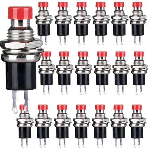 CLDIY 1A 250 V AC SPST Normaler geschlossener (NC) Momentschalter 2-poliger Mini-Mikrotaster Rote Kappe 20 Stück von CLDIY