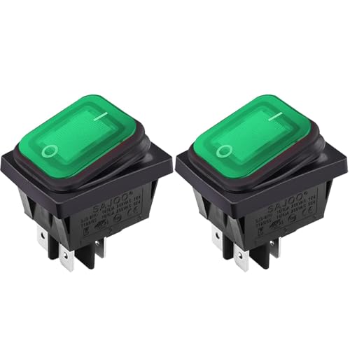 CLDIY 2 Stücke DPST Wasserdichter Bootswippschalter mit grüner Anzeigelampe 4 Terminal 2 Position AN/AUS AC 16A / 250V 20A / 125V 2St von CLDIY
