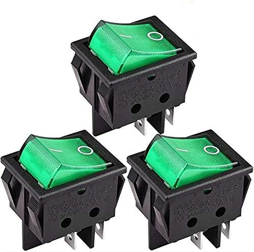 CLDIY DPST 4 Pins 2 Position Ein/Aus Grün LED-Licht Beleuchtet Boot Wippschalter AC16A / 125 V 16A / 250 V 3 Stücke von CLDIY