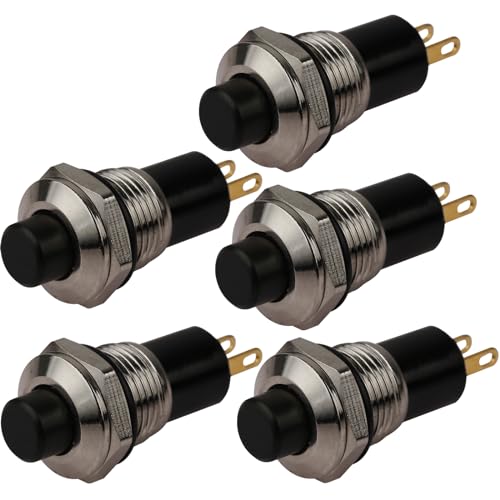 CLDIY Druckschalter, selbstsichernde Mini-Schalter, die 10mm Runde DC24V 0.5A schwarze Kappe 5PCS verriegeln von CLDIY