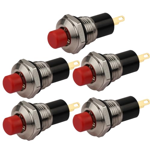 CLDIY Druckschalter, selbstverriegelnde Mini-Schalter, die 10mm Runde DC24V 0.5A rote Kappe 5PCS sperren von CLDIY