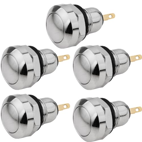 CLDIY Metall Momentaner Drucktastenschalter Wasserdichter Silberpunkt 8mm Mini Micro Runde DC36V/2A Selbst-Reset für Power Start Türklingel, Goldener Fuß, 5PCS von CLDIY