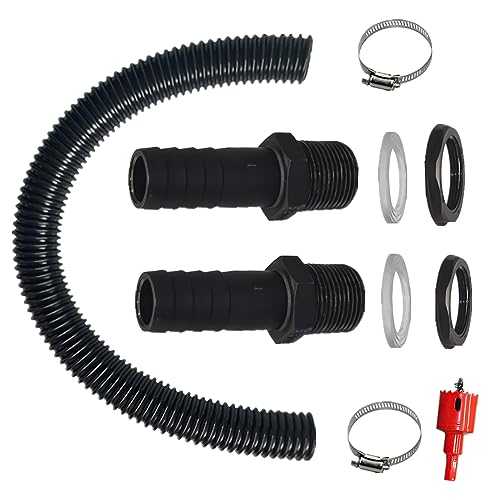 CLDURHGE Regentonnen Verbindungsset 2 Regentonnendurchführung 1,25 Zoll mit Schlauchtülle 100 cm Verbindungsschlauch 32mm und Lochöffner 2 Schlauchschellen Für Regentonne, Wassertanks von CLDURHGE