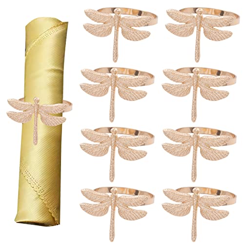 CLDURHGE Serviettenringe Gold, Serviettenringe SetServiettenringe Metall 8 Stück Libelle Metall Serviettenring Set Serviettenringe Set für Hochzeits Party Feiertagsbankett Weihnachtsessen Zarte von CLDURHGE