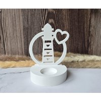 Teelichthalter Mit Einschieber Leuchtturm I Kerzenhalter Weiss Rund Geschenk Deko Windlicht Maritim Für Sie von CLDesignHandmade