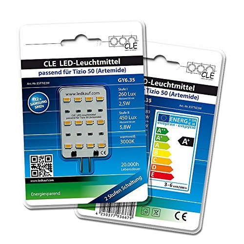 CLE CARDAN LIGHT EUROPE LED Ersatzleuchtmittel für Artemide Tizio 50 12V GY6.35 3000K 6 Watt (50 Watt) von CLE CARDAN LIGHT EUROPE