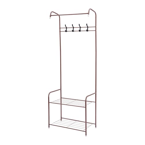 CLEADONG Garderobenständer, 3-in-1 Flur Baum, Metallgarderobe Hutablage Freistehender Kleiderständer, für Flur Schlafzimmer, Greige von CLEADONG