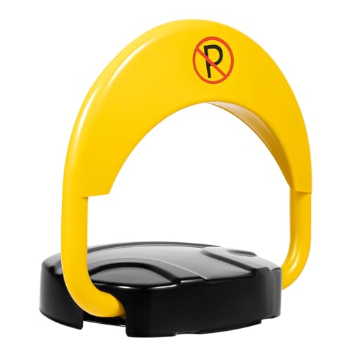 CLEADONG Parkplatzsperre, Parksperre mit Fernbedienung, Parkplatz Absperrung, Klappbar Akku Parkplatz Hindernis mit 180 Grad Drehung, Warnschild von CLEADONG