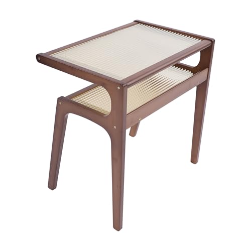CLEADONG Rattan Beistelltisch, Boho Nachttisch mit Glasplatte & Zeitschriftenständer, Boho-Holz-Beistelltisch mit Stauraum für kleinen Raum, Wohnzimmer und Schlafzimmer von CLEADONG