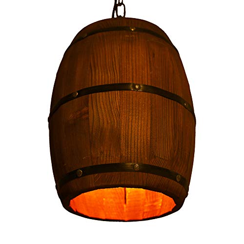 CLEADONG Retro Holz Weinfass Hängeleuchte E27, Fasslampe Rustikale Fasslicht Hängelampe Pendelleuchte Wohnzimmerlampe Deckenpendelleuchte für Bar Cafe Living Dining von CLEADONG