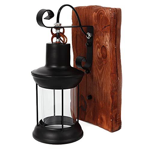 CLEADONG Retro Vintag Rustikale Eisen Wandleuchte Holz Kreative Wandlampe Hölzerne Kunst Laterne E27 Mit Schalter Für Treppenhaus Wohnzimmer Schlafzimmer Cafe Bar von CLEADONG