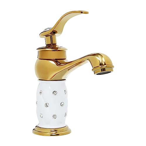 CLEADONG Wasserhahn Retro, Waschtischarmatur Weiß Gold, Wasserhahn Gold, für Waschbecken Toilette Schlafzimmer Moderner Einzelgriff mit Diamant CLEADONG Wasserhahn Retro, Waschtischarmatur Weiß Gold, Wasserhahn Gold, für Waschbecken Toilette Schlafzimmer Moderner Einzelgriff mit Diamant von CLEADONG